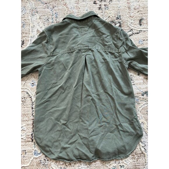 American Eagle Ahhmazingly Soft Boyfriend Fit Olive Green Button Shirt Sz Sm - Picture 3 of 6